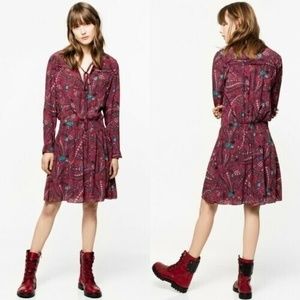 Zadig & Voltaire 2022 Sz M Psyche Floral Abstract Midi Dress